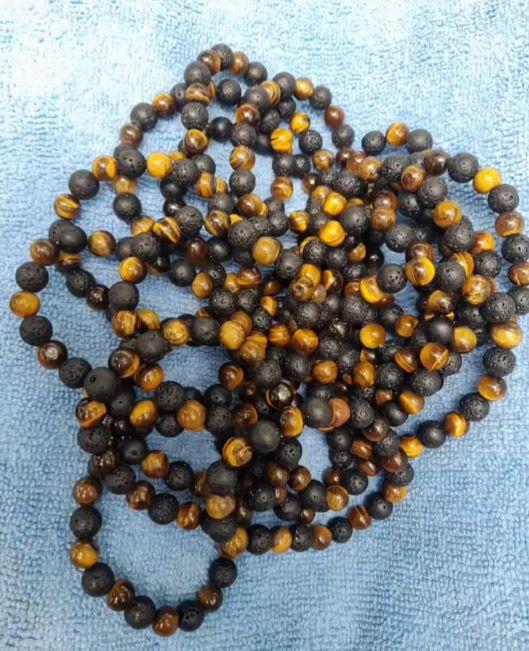 Pulseira Olho de Tigre e Pedra Vulcão